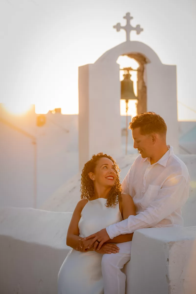 Couple posing in front of picturesque church in naxos, by naxos photographer